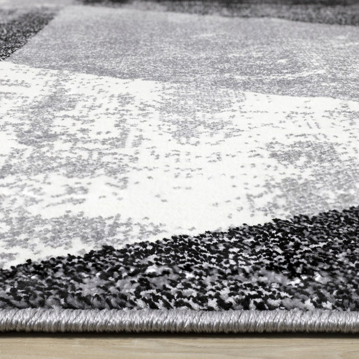 Tapis Covington triangle geometrique noir blanc gris vieilli, 6'7\" x 9'10\"