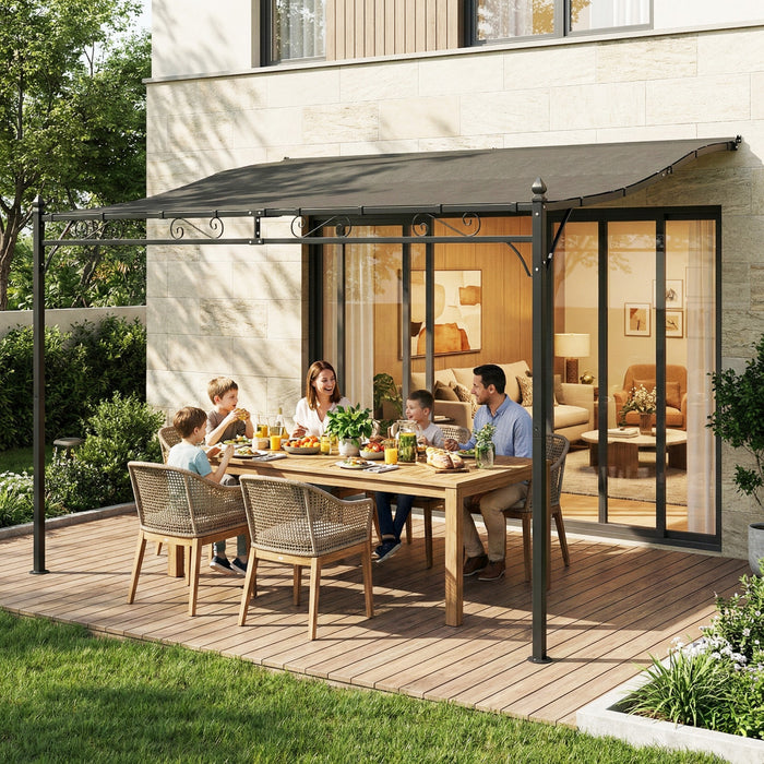 Pergola Murale Outsunny 350 cm x 250 cm, Gris Fonce