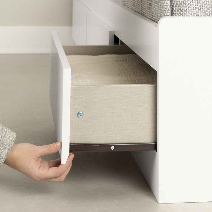 Reevo Ensemble Lit Double Avec Tete De Lit Bibliotheque - Blanc Solide