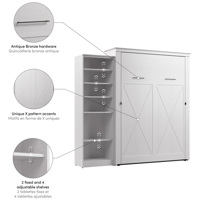 Grand lit escamotable Key West de Bestar de 94 po (L) avec organisateur de garde-robe - blanc chêne solide