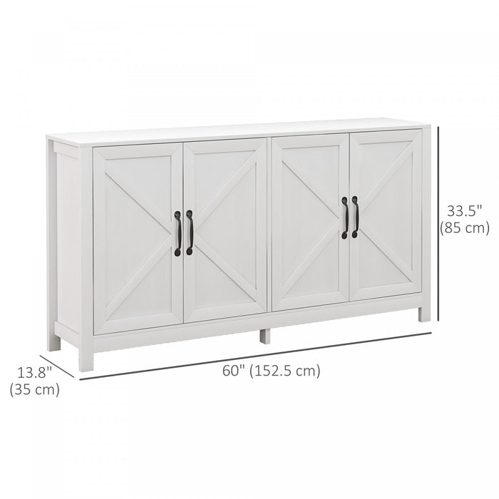 HOMCOM Armoire de Rangement, Buffet avec Porte de Grange, Etagere, Blanc
