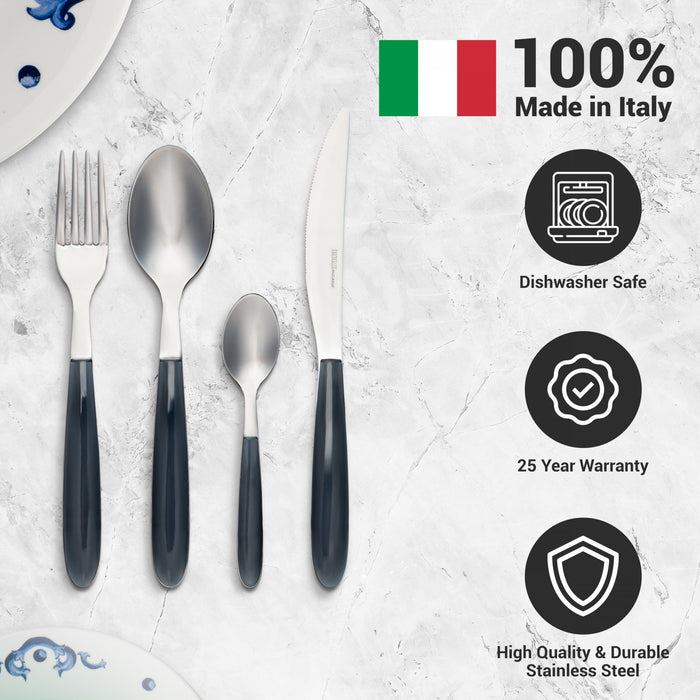 Ensemble De Couverts En Acier Inoxydable Italien Arimi Nilu 24 Pieces - Service Pour 6 Personnes - Manche Gris