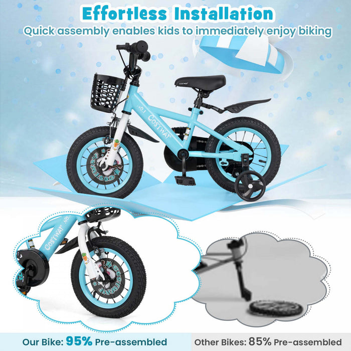 Costway 12\" Velo Pour Enfants Pour 3-4 Avec Guidon Reglable En Hauteur Et Frein A Main En Selle Bleu