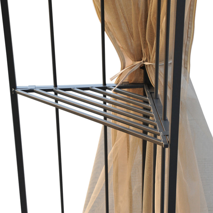 Outsunny 10x10pi Tonnelle De Jardin Double Toit Exterieur Auvent Terrasse Evenement Fete Tente Arriere-cour Pare-soleil Avec Rideau En Maille, Blanc Creme