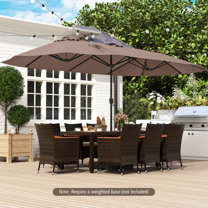 Costway Parasol de patio extra-large de 15,5 pieds avec lumieres solaires LED et 12 baleines robustes marron