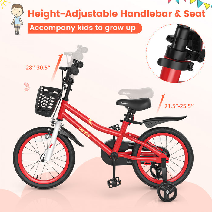 Velo Costway 16\" Pour Enfants Avec Roues D'entrainement Amovibles Et Panier Pour 4-7 Ans Rouge