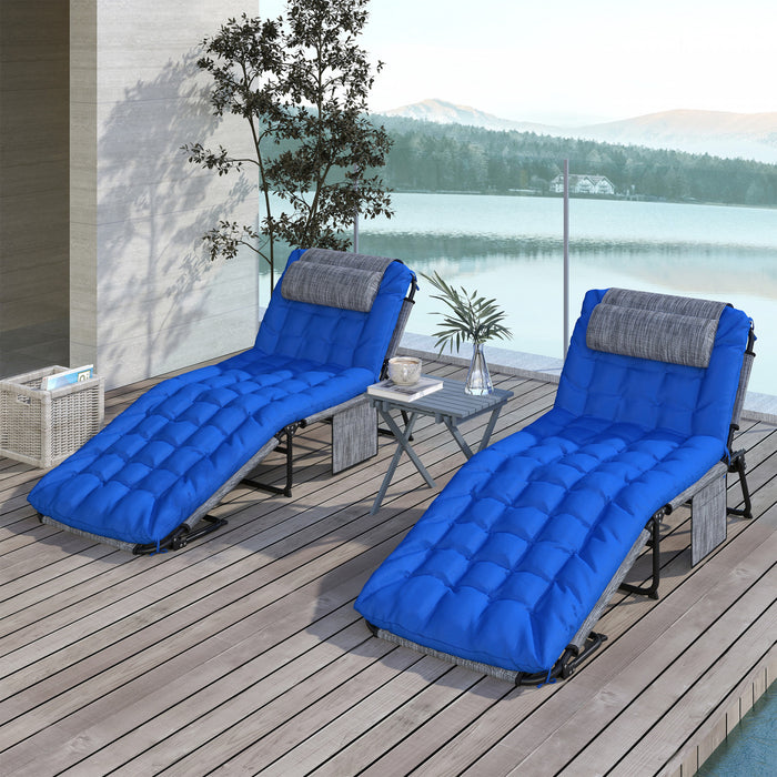 Outsunny 2 Pieces Chaises Longues Pliantes, Chaises Inclinables, Bleu