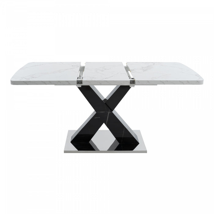 Liam Table a manger rectangulaire moderne extensible avec pieds en X et base en metal, noir