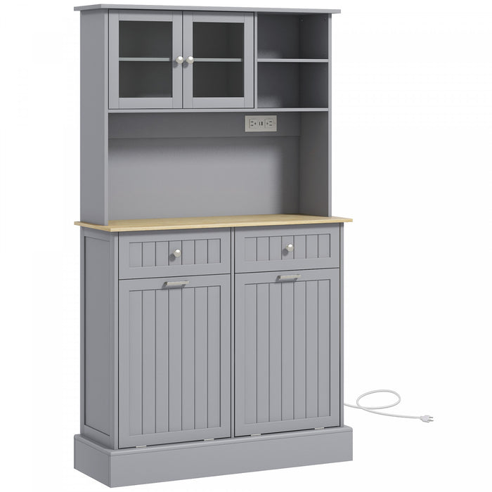 HOMCOM Armoire Garde-Manger Cuisine avec Station de Chargement, Gris