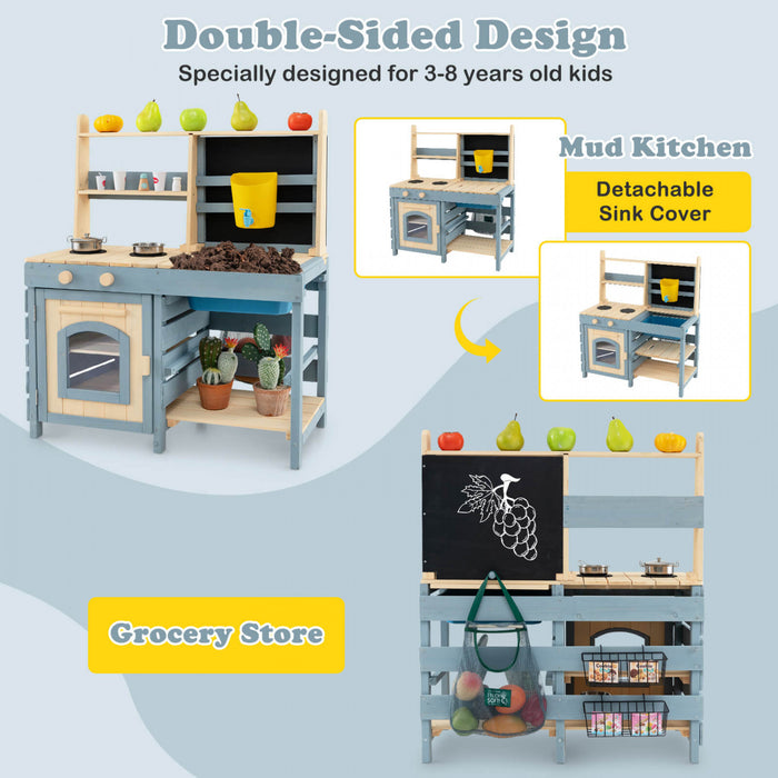 Costway 2-en-1 Cuisine De Boue Exterieure Avec Robinet Et Evier Amovible Paniers Metalliques Sac De Stockage