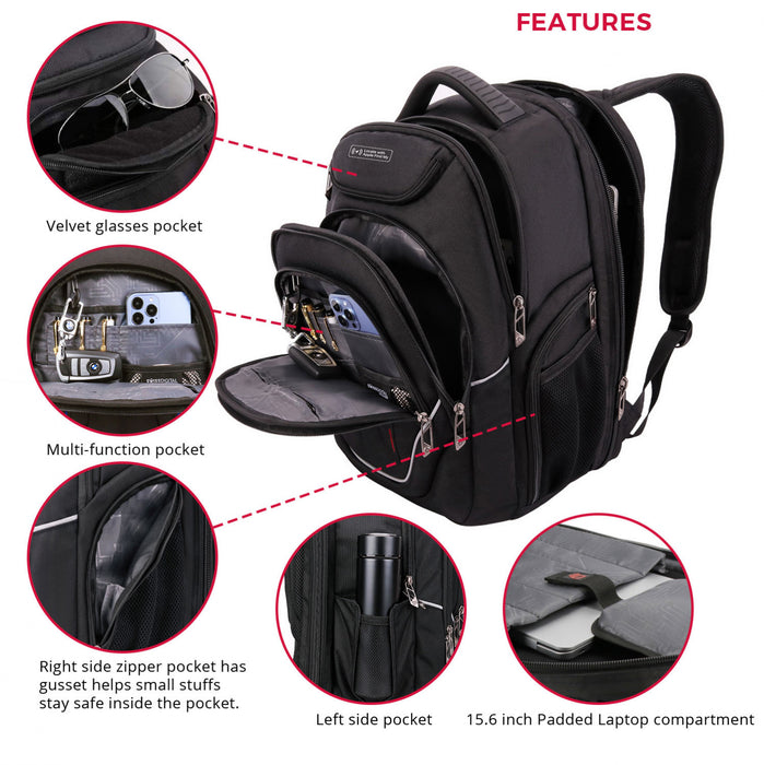 Sac a dos Swissdigital Terabyte – Sac pour ordinateur portable 15,6, Charge USB, Detecteur SDD, Protection RFID, Grande capacite, Garantie de 2 ans