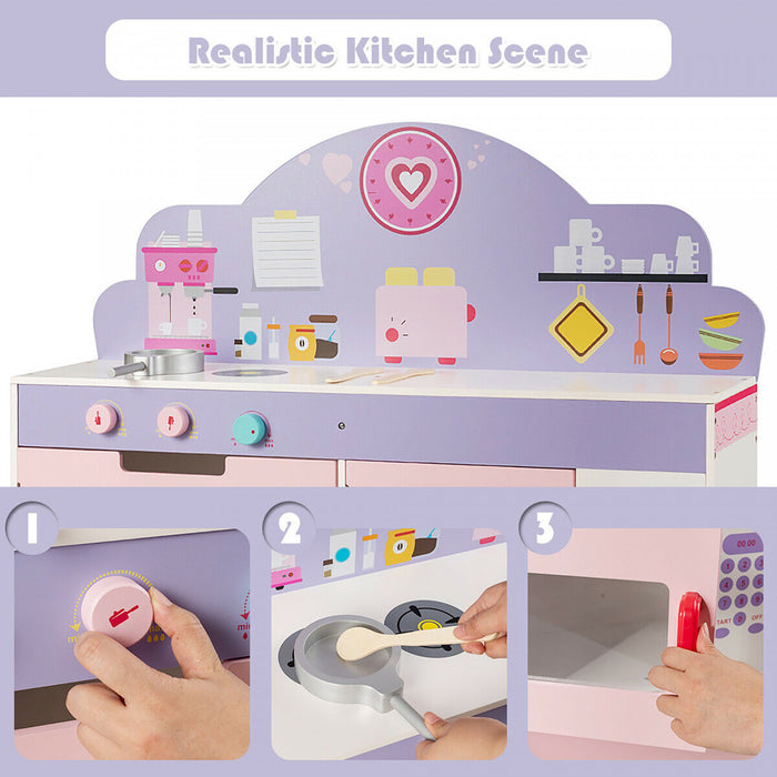 Cuisine Enfants Avec Restaurant En Bois 2 En 1, Jeu D’imitation Educative Avec Salle A Manger, Cuisine Evolutive Avec Four Et Micro-ondes, Ideal Pour Enfants De Plus De 3 Ans