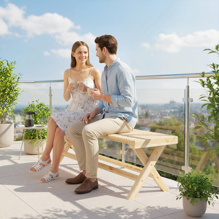 Outsunny Banc de Jardin 140 cm 2 Places, Banc Exterieur, Finition Bois Naturel