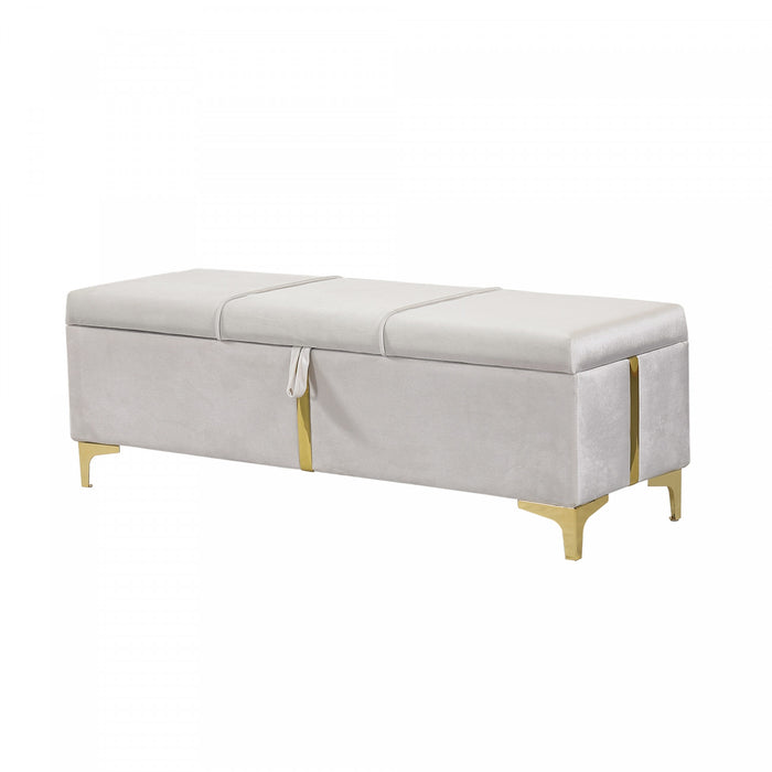 Banc Coffre De Rangement Tony En Velours Doux Avec Pieds Metalliques, Beige