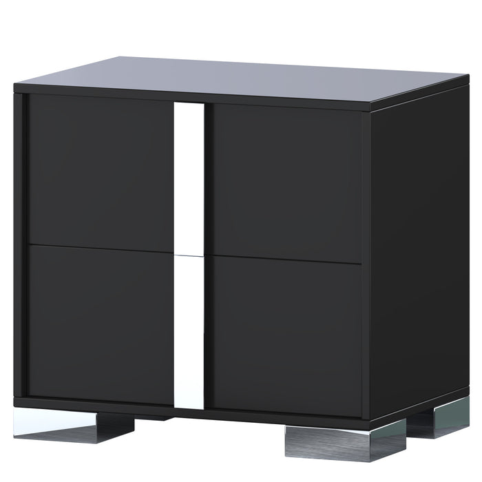 Nova Table de Nuit Elegante avec Pied Metallique et Tiroirs Miroir, Noir