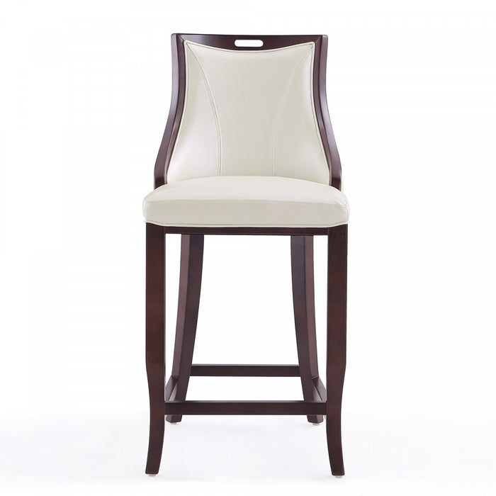 Tabouret de bar en bois traditionnel Emperor avec assise rembourree, blanc perle - Lot de 2