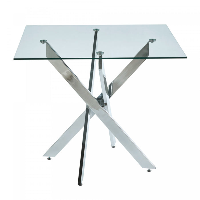 Table a manger carree en verre Olivia avec fonction polyvalente, finition chrome