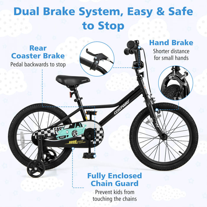 Costway 18\" Velo D'entrainement Pour Enfants Avec Roues D'entrainement Amovibles Pneumatiques Noir