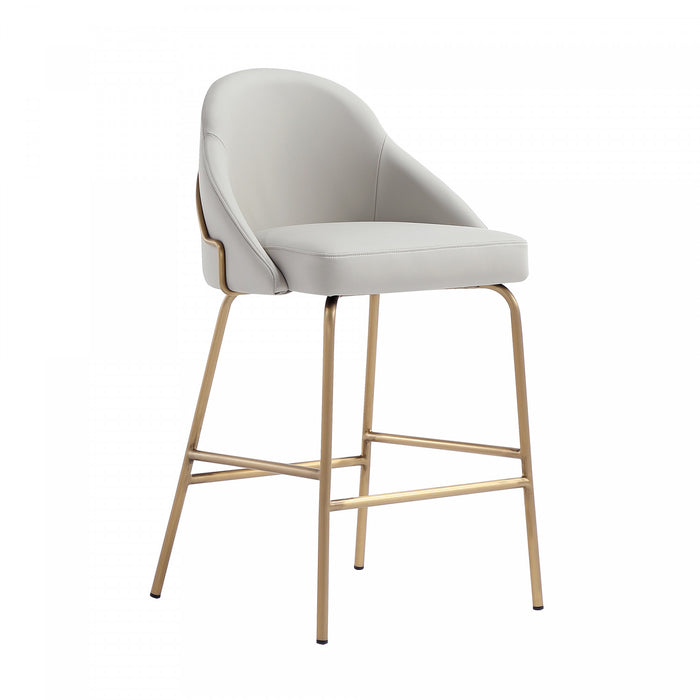 Tabouret de comptoir moderne en metal Gracie, rembourre, gris pierre et or