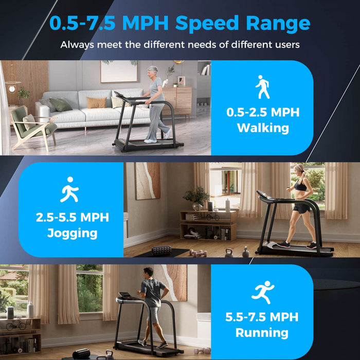 Tapis Roulant A Pied Costway 2.5 Hp Avec Longues Barres De Main Pour Personnes Agees Capteurs D'impulsion Affichage Led