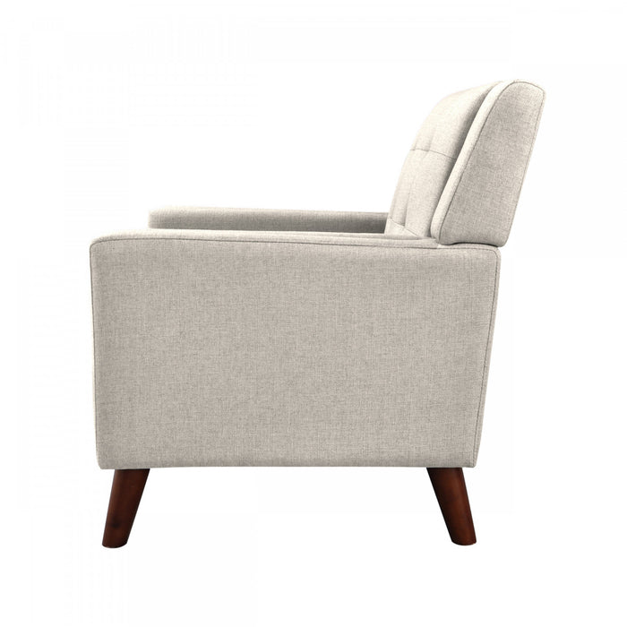 Midway Fauteuil Moderne du Milieu de Siecle a Point Capitonne Gaufre, Beige, Noyer