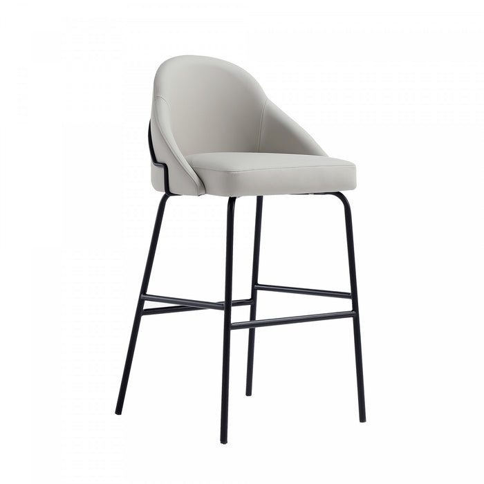 Tabouret de bar moderne en metal Gracie avec revetement en tissu, gris pierre et noir