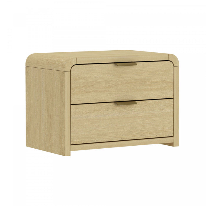 Table de nuit moderne Grace 28\" en chene naturel et or (2 tiroirs) - Lot de 2