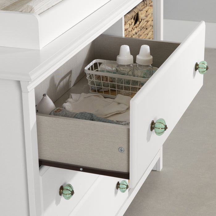 Balka Table à langer avec pourtour amovible, tiroirs et rangement ouvert Blanc solide, de Meubles South Shore