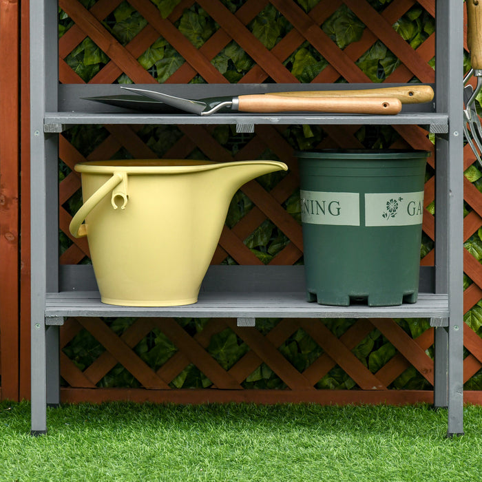 Outsunny Table De Rempotage En Bois Pour Jardin Avec Crochets, Gris
