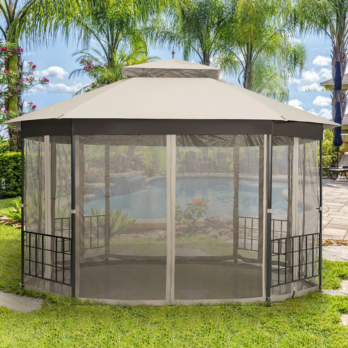Marque Costway 304,8 Cm X 365,7 Cm Gazebo De Patio Octogonal Avec Double Auvent Et Parois Laterales En Filets