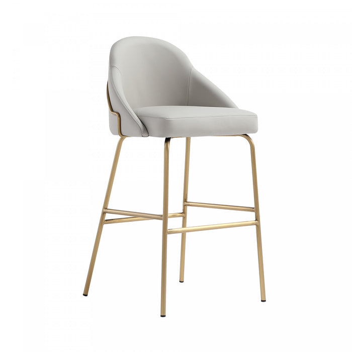 Tabouret de bar moderne en metal Gracie avec revetement en tissu, gris pierre et or - Lot de 3