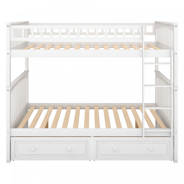 Lit Superpose Convertible Brady En Bois Massif, Taille Double, Avec Tiroirs, Blanc