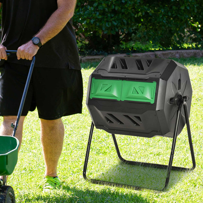 Outsunny Bac A Compost Exterieur A Double Chambre Rotatif A 360° Vert