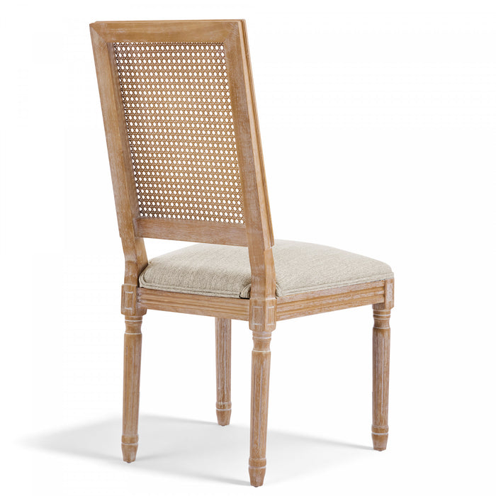 Oliver lot de 2 chaises de salle a manger en bois massif (hevea) avec assise rembourree, dossier en cannage et pieds canneles, beige