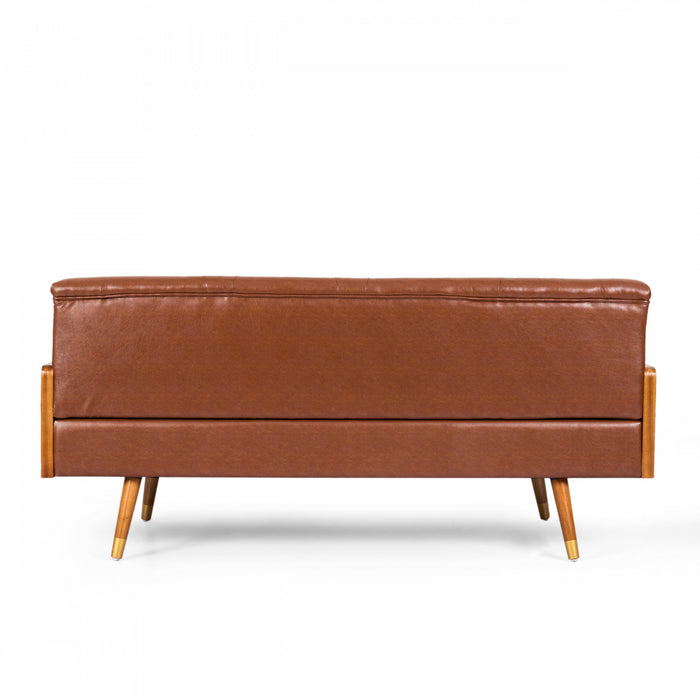 Canapé Aidan 3 Places En Cuir PU Capitonné Avec Coussins Roulés – Brun Clair