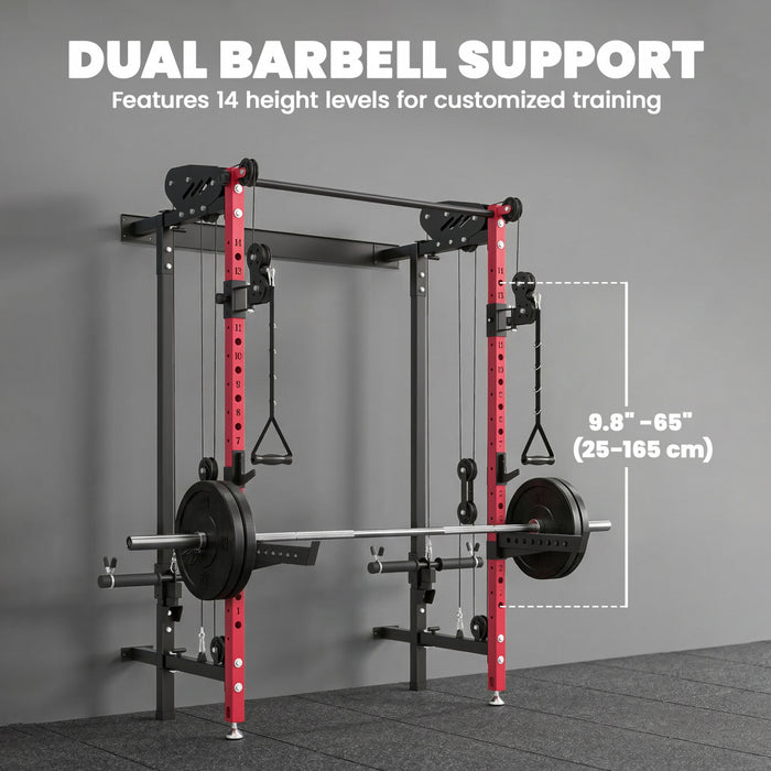 Soozier Rack de Musculation Pliable, Rack Multifonction avec Barre de Traction, Rouge