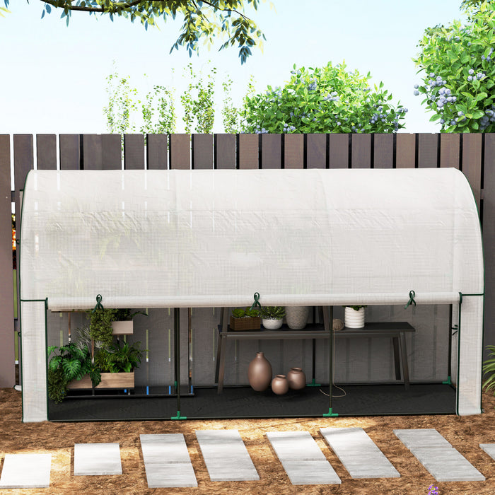 Outsunny serre adossee avec bache PE, jardinage, blanc