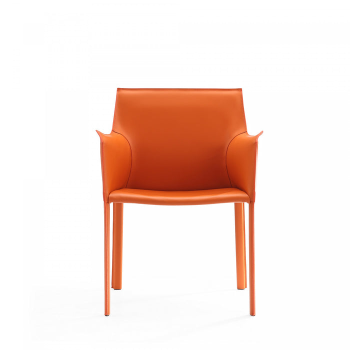 Chaise laterale moderne en cuir vegetalien Paris en corail - Lot de 2