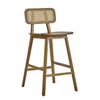 Bari Rubber Wood Counter Stool Set of 4 with Rattan Back and Footrest,Walnut | Bari – Lot de 4 tabourets de comptoir en bois d’hevea avec dossier en rotin et repose-pieds, finition noyer