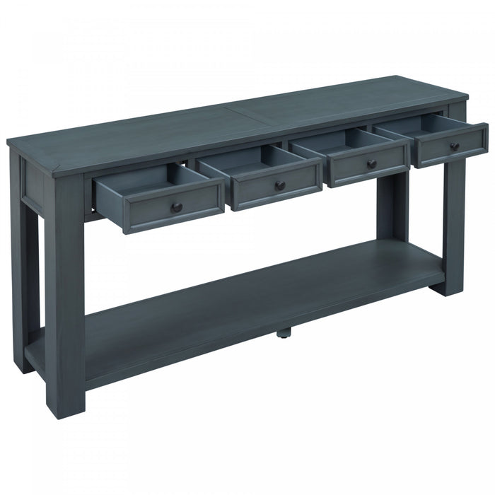 Table Console Gracie En Bois Massif Avec Tiroirs Et Etagere - Bleu Marine