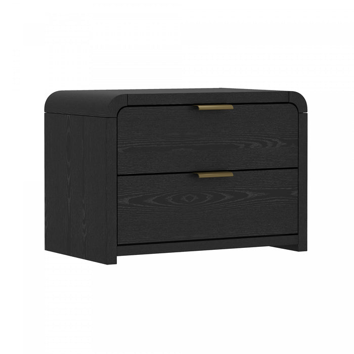 Table de nuit moderne Grace 28\" en noir et or (2 tiroirs) - Lot de 2