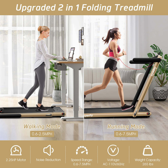 Tapis De Course Pliable 2 En 1superfit – Moteur 2,25 Cv – Double Ecran – Haut-parleur Bluetooth