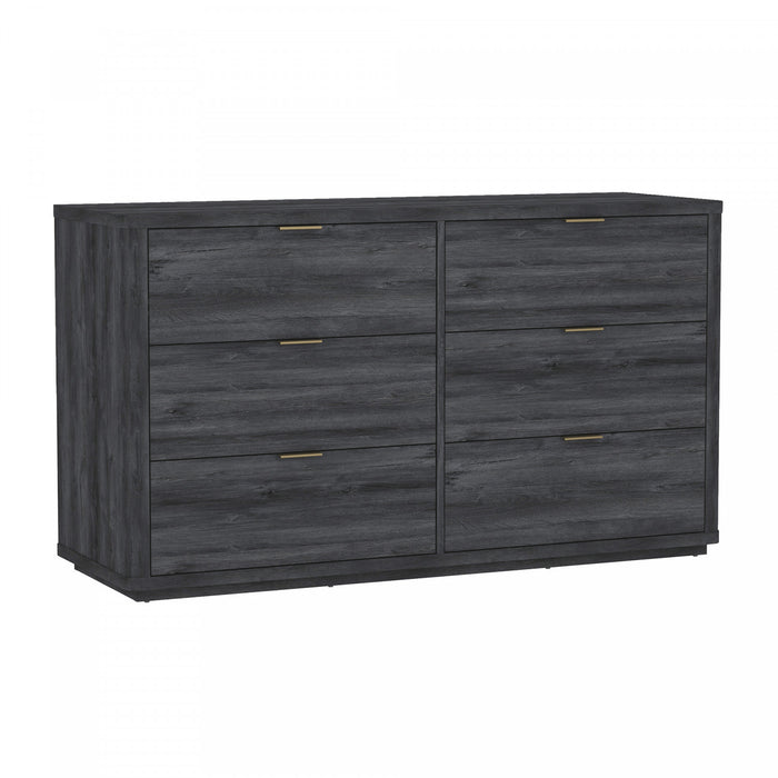 Commode moderne Evelyn 60\" en gris charbon (6 tiroirs)