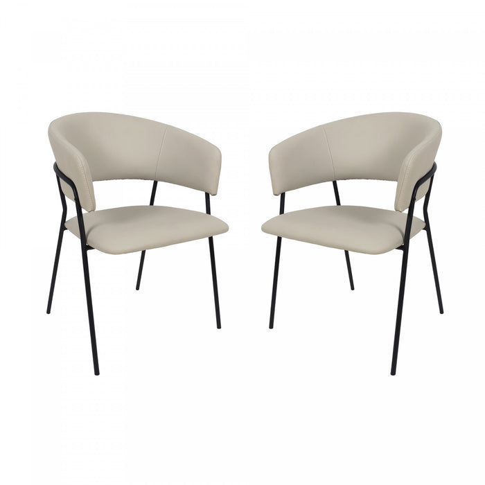 Fauteuil contemporain moderne en cuir vegetalien avec accoudoirs en metal, coloris gris pierre - Lot de 2