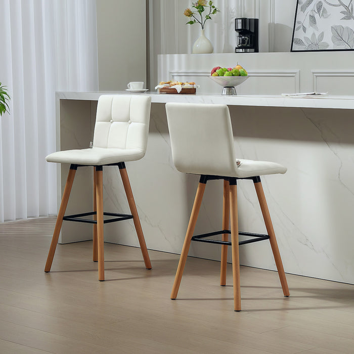 HOMCOM Lot de 2 tabourets de bar rembourres avec pieds en bois, Blanc