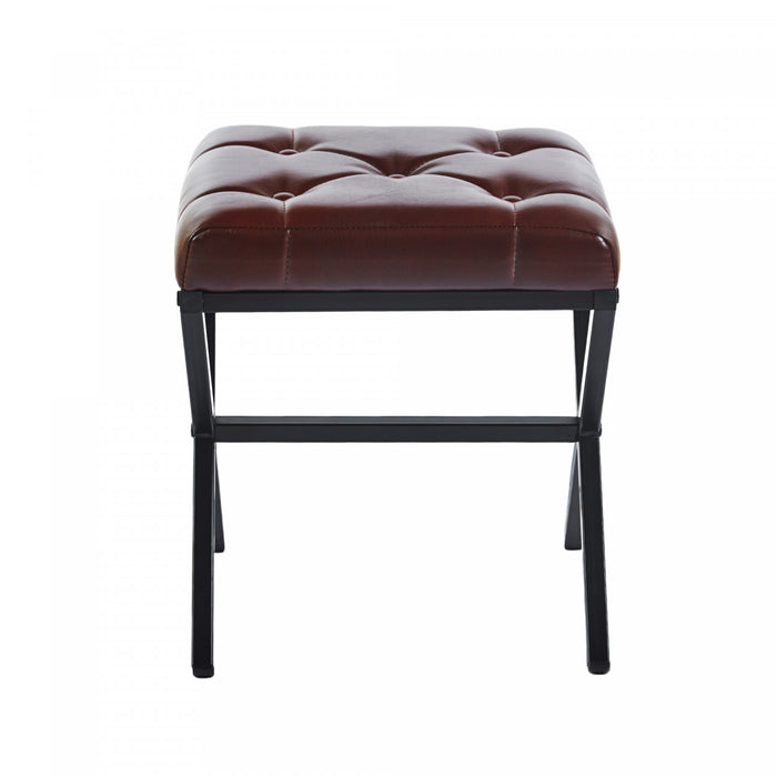 Tabouret d’appoint Liam avec coussin capitonne et pieds en metal, couleur brun fonce