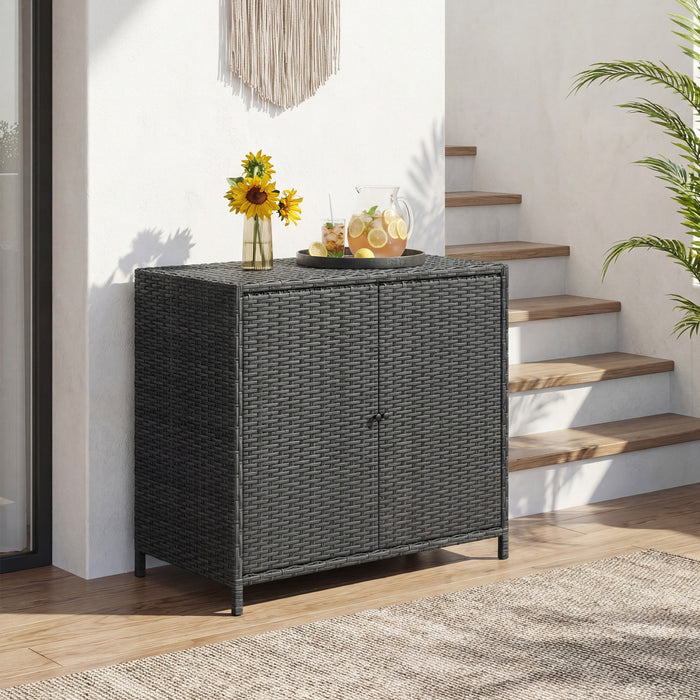 Meuble de Rangement en Rotin Outsunny avec 2 Portes Magnetiques, Gris Fonce