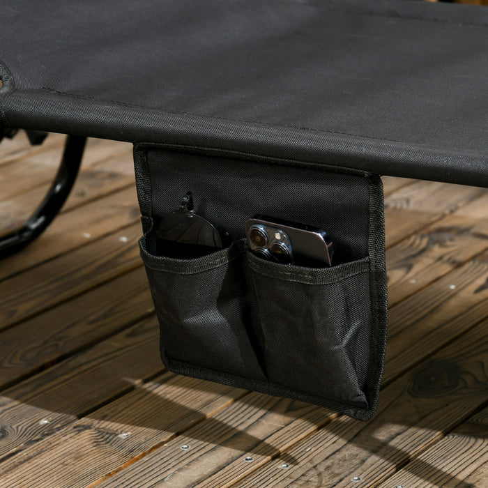 Outsunny Chaise Longue 2 Pieces Avec Dossier Reglable Et Pare-soleil, Noir