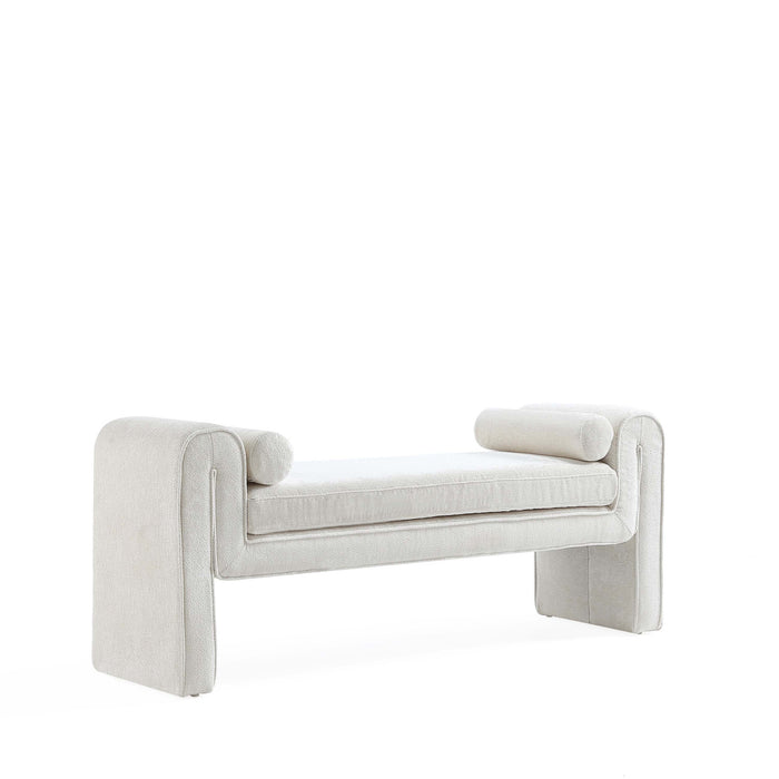 Banc d’appoint moderne et glamour Concord en chenille ivoire