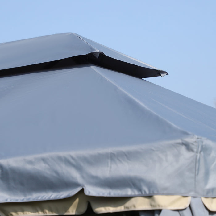 Outsunny 13' X 10' Tonnelle De Terrasse Exterieure Avec Double Toit En Polyester, Parois Laterales En Maille Ventilee Et Cadre En Aluminium Solide, Gris